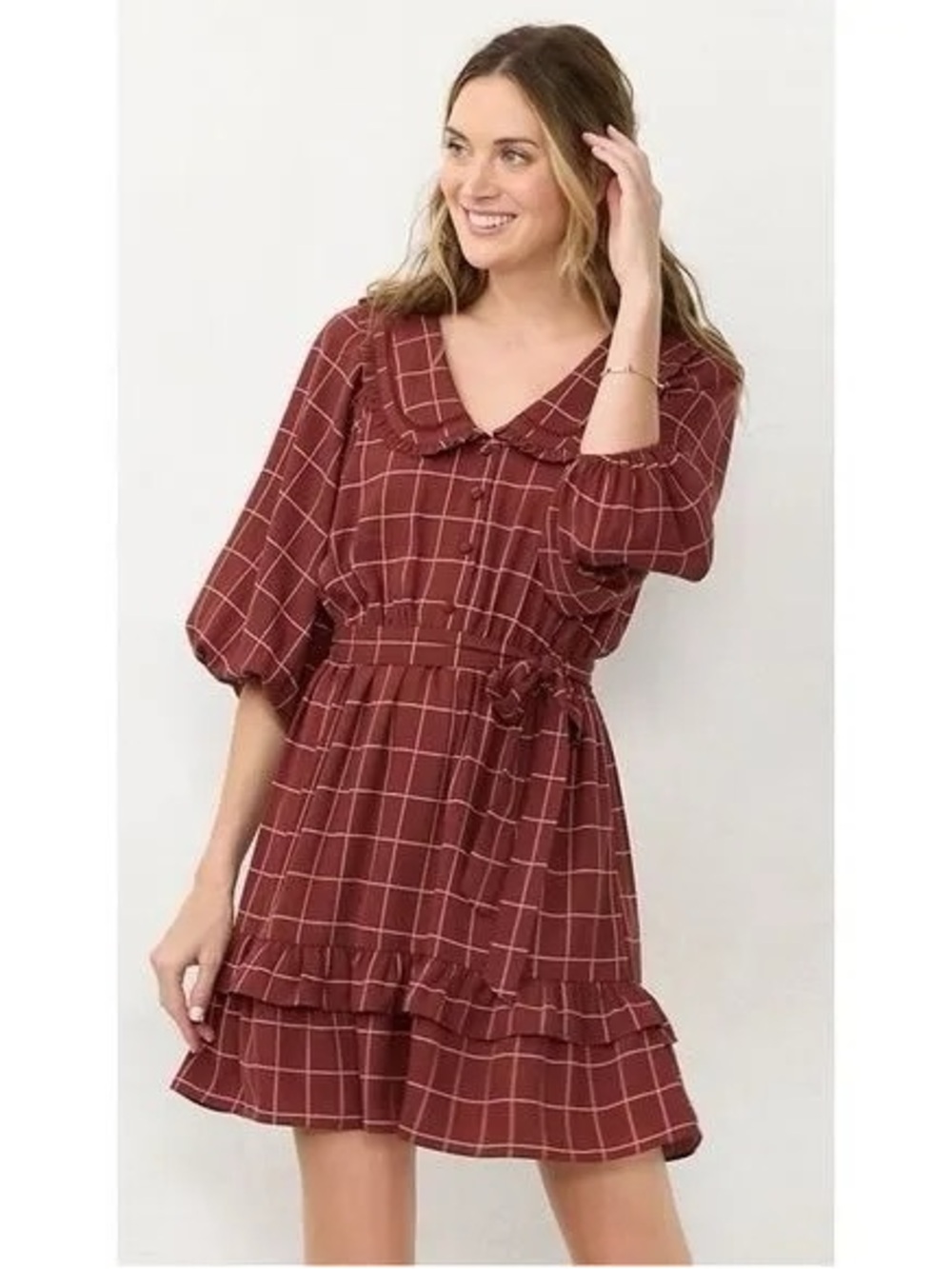 Lauren Conrad Rust Grid Dress Large